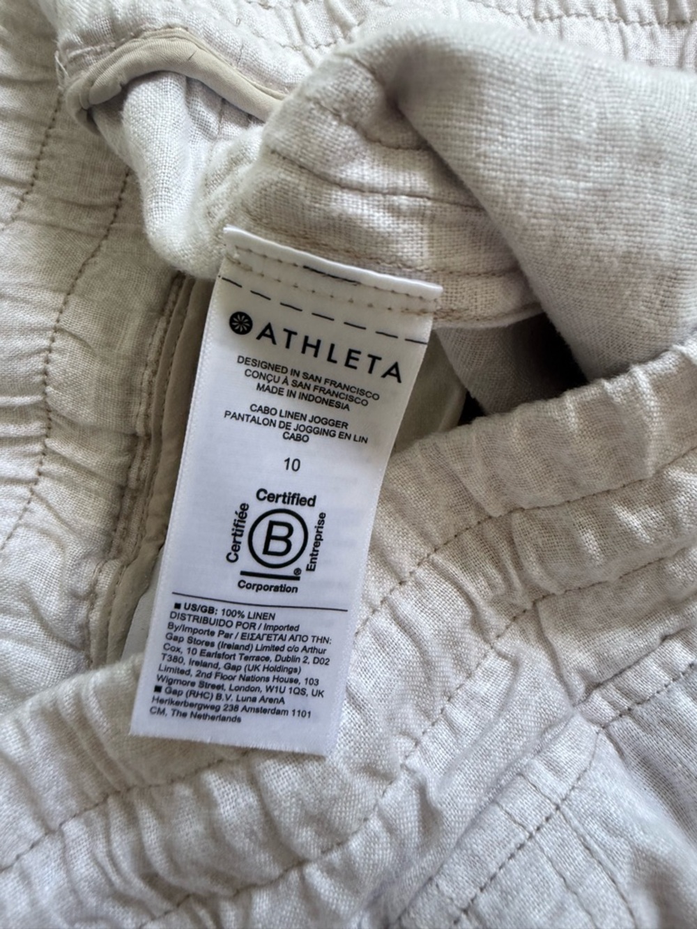 Athleta Cabo Linen Jogger Pants Beige Drawstring Ankle Size 10 - Picture 8 of 8